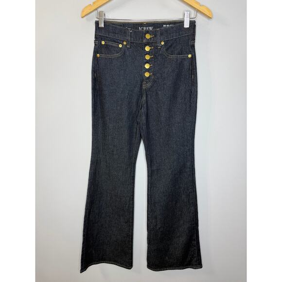 J. Crew High-rise Flare Wide Leg Jean Button fly Dark Wash Stretch Women's 24 - Picture 2 of 13